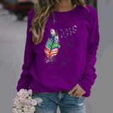 Damesweatshirt – Afslappet pasform – Fjerprint – Rund hals – Lange ærmer