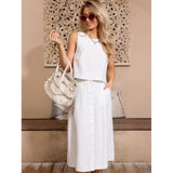 Damesæt i to dele – ærmeløs crop top – midinederdel i bomuld med knapper foran