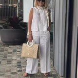 Damesæt med tanktop og bukser – løs pasform – hør og bomuld – vide ben