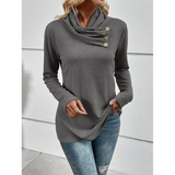 Dametop med lange ærmer – Afslappet pasform – Tørklædekrave – Let strik – Dekorative knapper