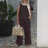 Damesæt med tanktop og bukser – løs pasform – hør og bomuld – vide ben