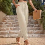 Damejoggingbukser – Høj talje – Afslappet pasform – Bomuld – Sidelommer