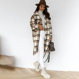 Lang damefrakke – Oversized pasform – Ternet mønster – Uldblanding – Knapper