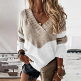 Dametrøje – Afslappet pasform – Uldstrik – V-hals – Ribbede striber