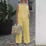 Damesæt med tanktop og bukser – løs pasform – hør og bomuld – vide ben