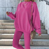 Oversized damesweatshirt – Afslappet pasform – Rund hals – Ribbet kant