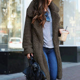 Dame teddyjakke – Oversized pasform – Lang længde – Hakkrave – Blød fornemmelse