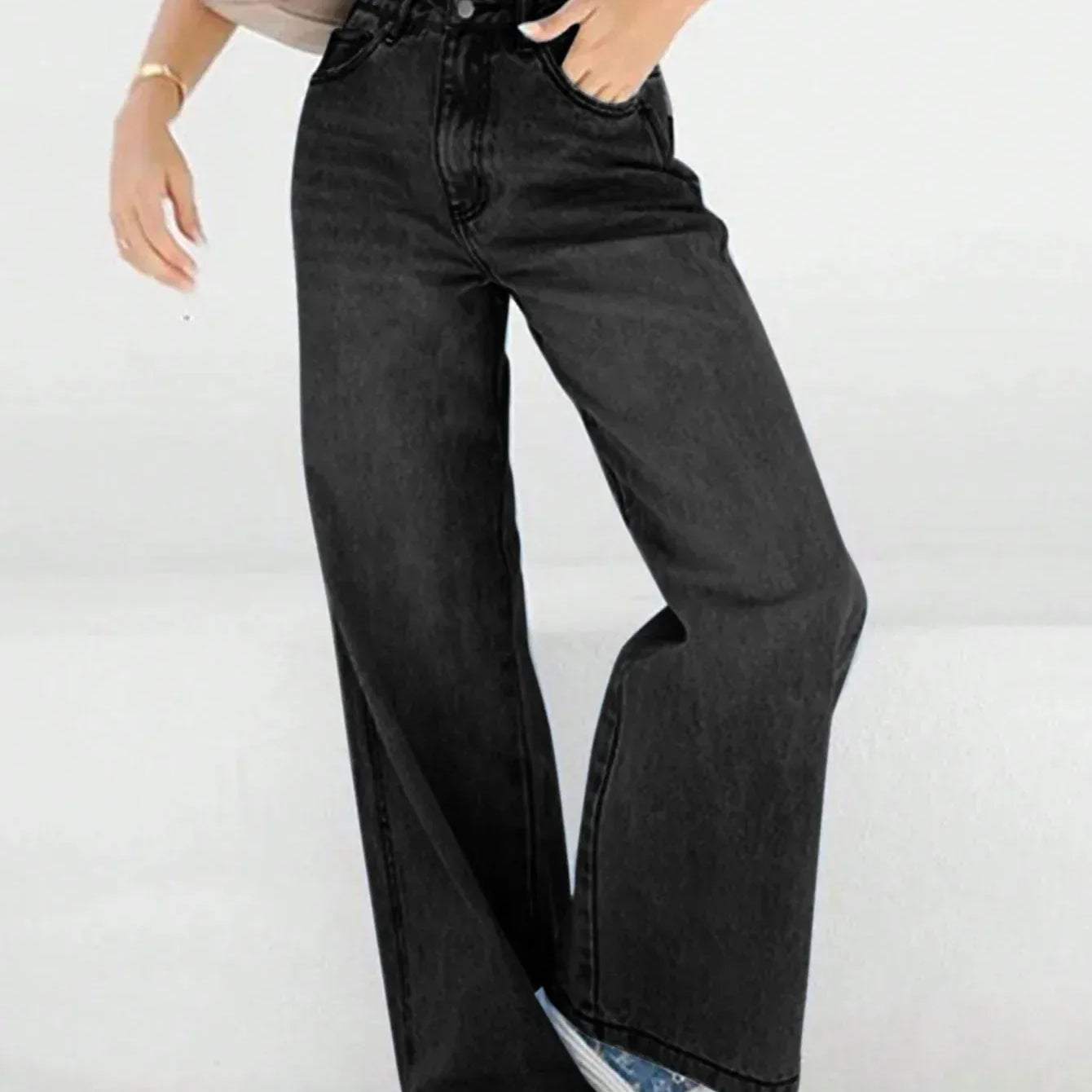 Damejeans – Høj talje – Afslappet pasform – Vide ben – Ankellængde