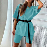 Damesæt i to dele – Tunika med bælte – Løstsiddende pasform – Let stof