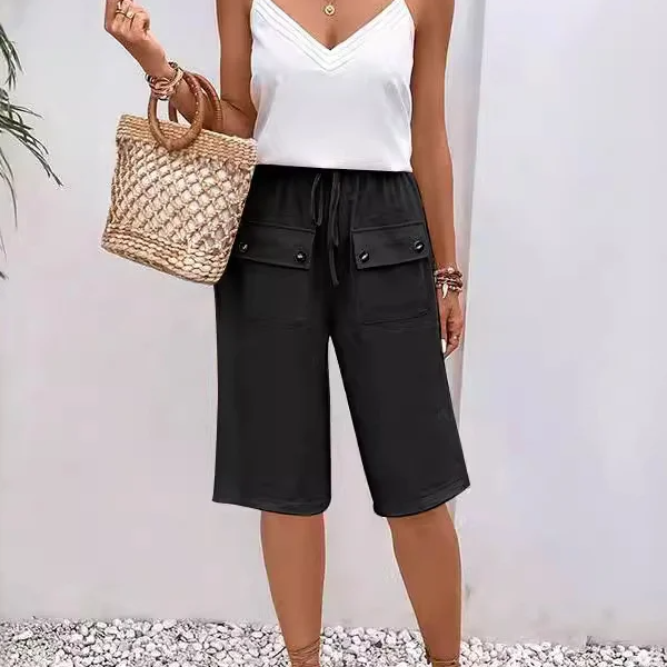 Damebukser – Løs pasform – Knælang – Snøre i taljen – Åndbart stof