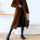 Lang damefrakke - Uldblanding - Skræddersyet snit - Dobbeltradet - Hakkrave