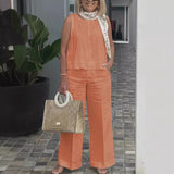 Damesæt med tanktop og bukser – løs pasform – hør og bomuld – vide ben