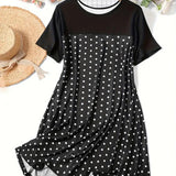 Dame natkjole – Bomuld – Afslappet pasform – Korte ærmer – Prikker – Midi-længde