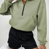 Damesweatshirt – Afslappet pasform – Blød fleece – Lynlåskrave – Kængurulomme