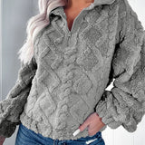 Damesweatshirt – Oversized pasform – Blødt fleecestof – Lynlåskrave