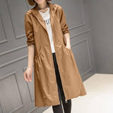 Vandtæt damejakke – afslappet pasform – knælang – hætte – fuld lynlås