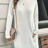 Dametunika – Blød bomuld – Løs pasform – Lange ærmer – Lommer foran