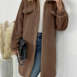 Damefrakke – Oversized pasform – Plys-effekt – Hakkrave – Ribbet tekstur