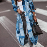 Lang damefrakke – Oversized pasform – Patchwork-design – Klassisk knaplukning