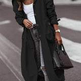 Lang damefrakke – Oversized pasform – Patchwork-design – Klassisk knaplukning