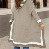 Lang cardigan til kvinder – Oversized pasform – Hætte – Blød strik – Åben front med lommer