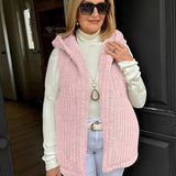 Ærmeløs vest til kvinder – Hætte – Blødt plysstof – Afslappet pasform