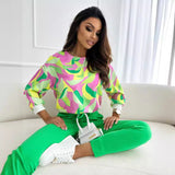 Dametop – Lange ærmer – Afslappet pasform – Blød bomuld – Abstrakt print