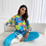 Dametop – Lange ærmer – Afslappet pasform – Blød bomuld – Abstrakt print