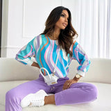 Dametop – Lange ærmer – Afslappet pasform – Blød bomuld – Abstrakt print