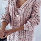 Dametrøje – Afslappet pasform – Kabelstrik – V-hals – Blød uld – Lange ærmer