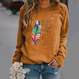 Damesweatshirt – Afslappet pasform – Fjerprint – Rund hals – Lange ærmer