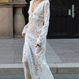 Sexet bodycon maxikjole i transparent jacquardblonder