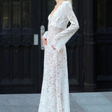 Sexet bodycon maxikjole i transparent jacquardblonder