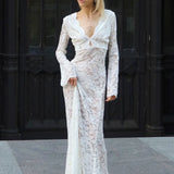 Sexet bodycon maxikjole i transparent jacquardblonder