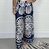 Dame Palazzobukser - Højtaljede - Brede og flagrende - Elegant Print - Justerbar snøre