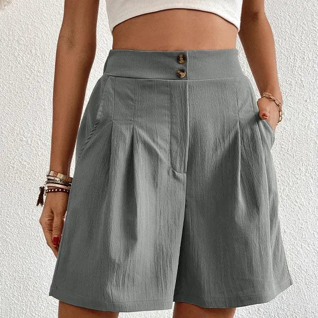 Højtaljede dameshorts - Elegant snit - Knaplukning i taljen - Sidelommer