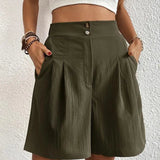 Højtaljede dameshorts - Elegant snit - Knaplukning i taljen - Sidelommer