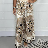 Dame Palazzobukser - Højtaljede - Brede og flagrende - Elegant Print - Justerbar snøre