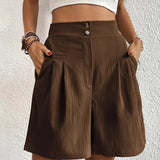 Dameshorts - Høj talje - Løs, flagrende pasform - Elegante knapper - Med lommer