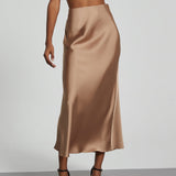 Dame Midi-nederdel - Flagrende satin - Elegant svaj-snit