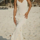 Elegant midikjole med strikkede blomster