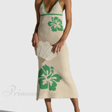 Sexet midikjole med mesh-stropper, åben ryg og V-hals