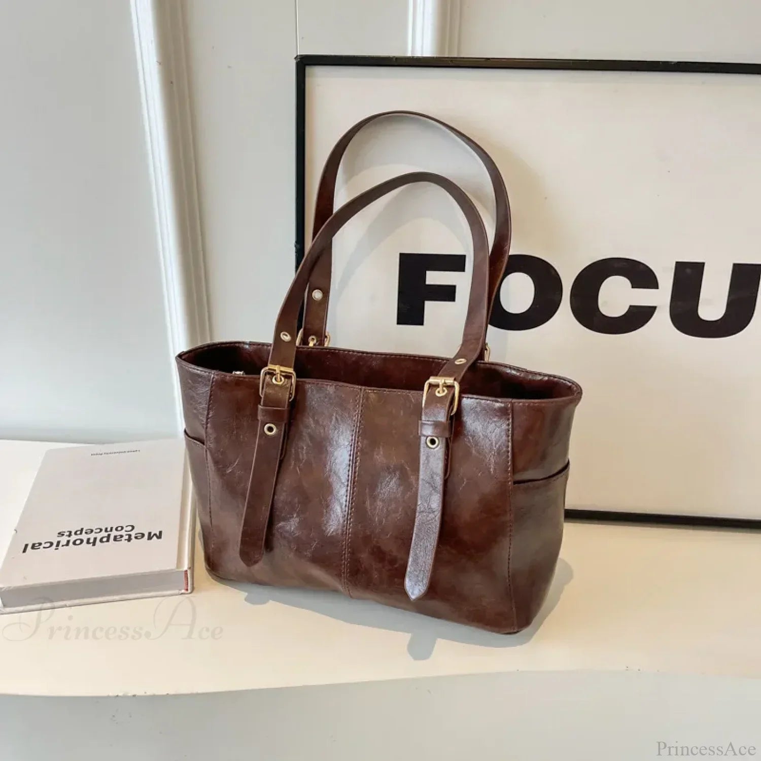 Koreansk retro skuldertaske i PU-læder