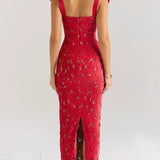 Blondekantet bodycon aftenkjole med sløjfe