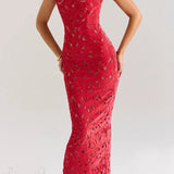 Blondekantet bodycon aftenkjole med sløjfe