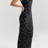 Blondekantet bodycon aftenkjole med sløjfe