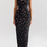 Blondekantet bodycon aftenkjole med sløjfe