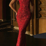 Blondekantet bodycon aftenkjole med sløjfe