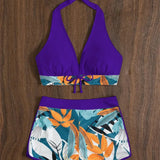 Todelt sæt med åben ryg og knudret bladprint