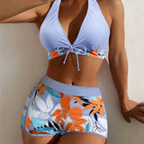 Todelt sæt med åben ryg og knudret bladprint